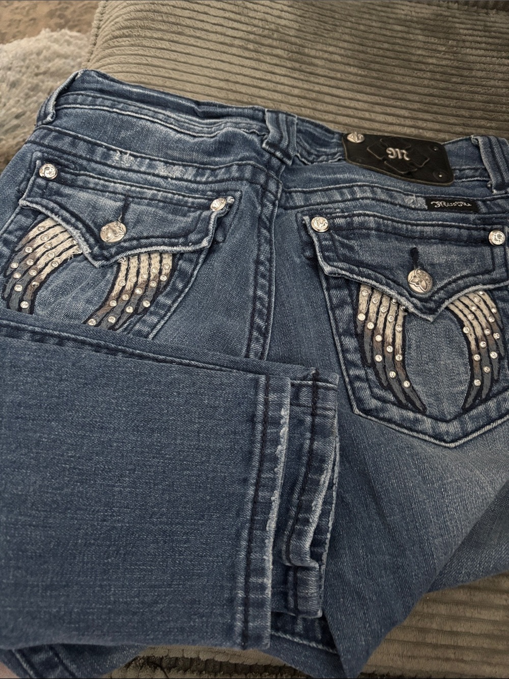 Miss Me Blue Skinny Jeans with Embellished Wing Back Pockets